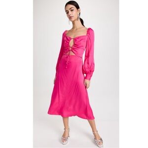 Farm Rio pink satin cutout midi dress